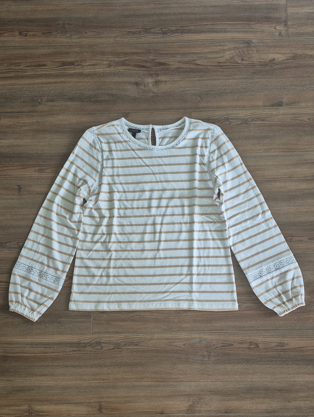 Talbots Cream and Tan Striped Long-Sleeve Top
